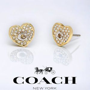 Coach Gold Crystal Heart Stud Earrings Blingy fashion y2k